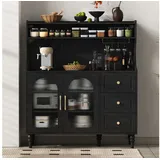 Celya Hochschrank Barschrank, Küchen-Buffetschrank mit Weinglashaltern und Stauraum (mit Steckdosen, 3 Schubladen und verstellbaren Schichtböden) Ideal für Esszimmer, Wohnzimmer und Küche schwarz