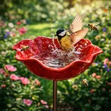 Blumen Gartenstecker Metall,Bienen Vogeltränke für Garten Flower Garden Stake Bird Bath Insektentränke Bienentränke Blumenschale Vogelfutterstation Wasser Futterspender Gartendeko für Draußen