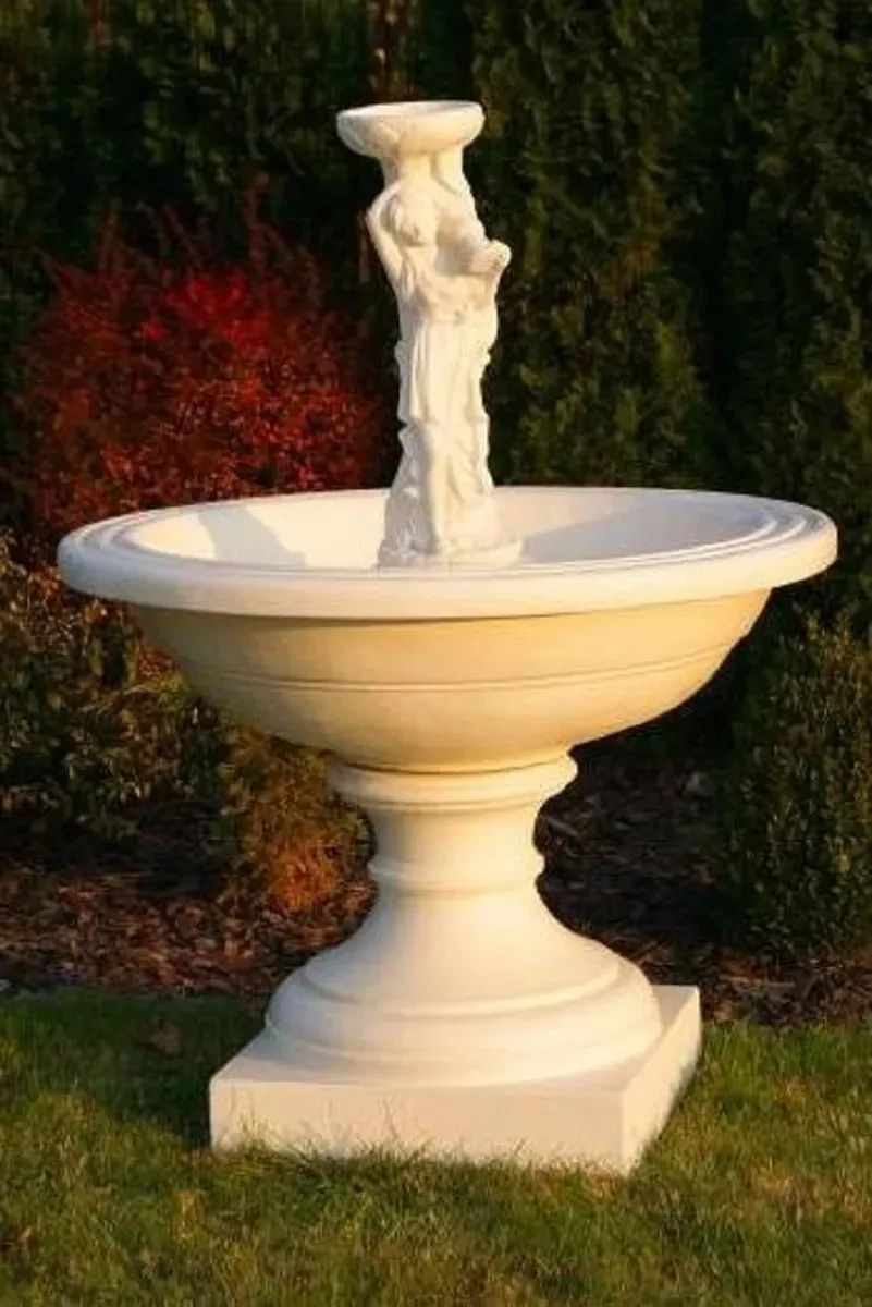 Casa Padrino Barock Springbrunnen Beige Ø 102 x H. 136 cm - Prunkvoller Gartenbrunnen im Barockstil - Runder Gartendeko Stein Brunnen - Barock Garten Deko Accessoires