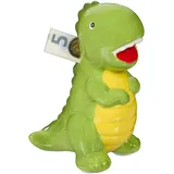 Relaxdays Spardose Dinosaurier, lustiges Design, Sparschwein Keramik, zum Öffnen, Hbt: 19x10x15,5 cm, Sparbüchse, grün