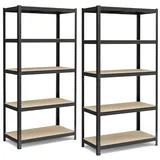 Songmics 2er Set, Lagerregal, Schwerlastregal, Kellerregal, 200 x 100 x 50 cm, bis 600 kg belastbar, 5 verstellbare Ablagen, Regal aus Metall, Stec... - Schwarz