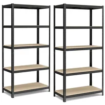 Songmics 2er Set, Lagerregal, Schwerlastregal, Kellerregal, 200 x 100 x 50 cm, bis 600 kg belastbar, 5 verstellbare Ablagen, Regal aus Metall, Stec... - Schwarz