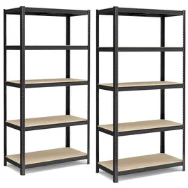 Songmics 2er Set, Lagerregal, Schwerlastregal, Kellerregal, 200 x 100 x 50 cm, bis 600 kg belastbar, 5 verstellbare Ablagen, Regal aus Metall, Stec... - Schwarz