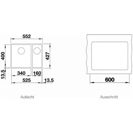 Blanco Subline 340/160-F schwarz + Handbetätigung + InFino