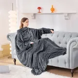 Aisbo TV Decke mit Ärmeln und Füßen - Übergroße Kuscheldecke mit Ärmel und Fußtasche, Decke zum Anziehen Erwachsene Wearable Blanket, Dunkelgrau Ganzkörper Decke mit Armen als Geschenke für Frauen