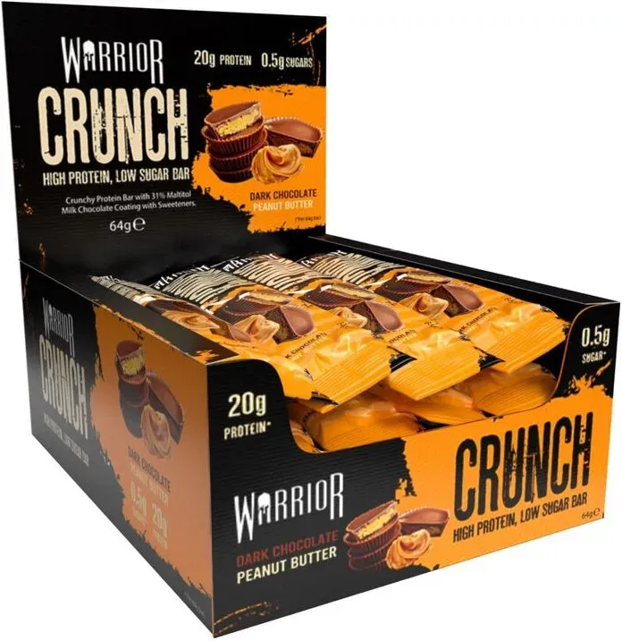 Warrior Crunch High Protein Low Carb Bar, dunkle Schokolade Erdnussbutter, 64 g, Packung mit 12 Stück