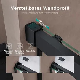 doporro Duschtür Nischentür dusche 130x195cm Duschwand schwarz Esg-sicherheitsglas Duschabtrennung Duschkabine 130x195 cm, Einscheibensicherheitsglas, Klarglas inkl. Nano-beschichtung Te...