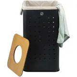 ELUNO eckige Wäschetonne, Wäschekorb, Wäschesammler mit waschbarem Wäschesack und abnehmbaren Deckel, 50 Liter Fassungsvermögen für Schlafzimmer, Badezimmer, Wäscheaufbewahrung aus Metall (Schwarz)