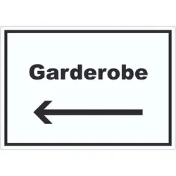 HB-Druck Garderobe Aufkleber mit Text Richtungspfeil links Kleidung aufbewahren waagerecht A2 (420x594mm)