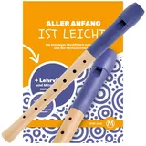Classic Cantabile Pivella C-Sopran Blockflöte Set - Ahornholz mit Kopf aus Kunststoff - Deutsche Griffweise - Inkl. Schule, Etui, Grifftabelle, Wischerstab und Korkfett - Blau
