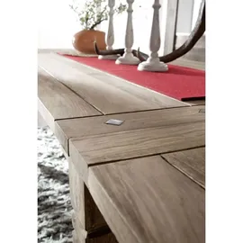 Massivmoebel24 Esstisch mit Ansteckplatten Sheesham 160-200/240x90x76 grau geölt LEEDS #53