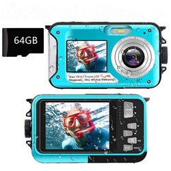 autolock Digitalkamera Fotokamera 2.7K Full HD 48MP 16X Digitalzoom Kompaktkamera (Wiederaufladbare Unterwasserkamera mit Karte für Schnorcheln) blau