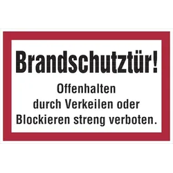 Feuerwehrschild, Brandschutztür - angelehnt an DIN 4066 - 300x200 mm Folie selbstklebend