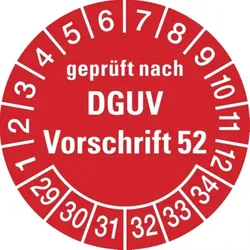 König Werbeanlagen Dreifke® Prüfplakette geprüft nach DGUV Vorschrift 52, ab 29 rot - 30 mm Folie selbstklebend