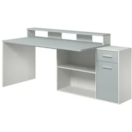 VCM GamerBüro Büromöbel Gamer, 1 Tür, 1 Schublade, 2 Offene Fächer weiß , grau.