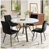 Flieks Essgruppe runder Esstisch mit 4 Stühlen Set, (Set, 5-tlg., 1 Tisch mit 4 Stühlen), Sitzgruppe Küchetisch 100x75cm Esszimmertühle Samt Metallbeine schwarz