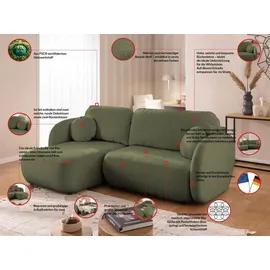 s-style möbel Ecksofa Candy mit Schlaffunktion Grün Bouclé-Stoff - Ottomane links