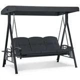 MCombo M Mcombo 3-Sitzer Hollywoodschaukel mit Liegefunktion, Outdoor wetterfest, Gartenschaukel Schaukelbank Sonnendach, (dunkgelgrau)