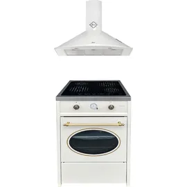 Gurari GCH E 612 Cr r Induktions Standherd + GCH C 046 WH 9 Dunstabzugshaube 90cm - Creme
