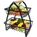 PFCTART Etagere 2-stöckiges Obstkorbgestell Obstschale aus Metall, (Aufbewahrungskorb für Küche, Lagerung, Obst, Gemüse), Zusammenklappbar schwarz