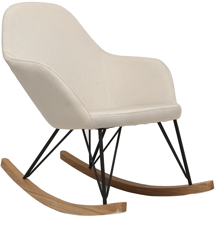 Rocking chair en tissu beige crème, bois clair et métal noir JHENE