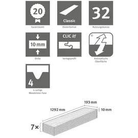 EGGER Home Laminatboden Classic EHL145 Elva Eiche Grau 8 x 193 x 1292 mm