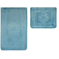 Almina 2 Teiliges Bademattenset mit Muster Blau