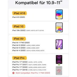 Inateck iPad 10 Generation Hülle mit Tastatur, für iPad 11 Gen. A16 2025 11 Zoll, Air 11 Zoll M3/M2 (2025/2024),Air 5/4, Pro 11 4/3/2/1,QWERTZ,Ultraleichte Tastatur mit Stifthalter,AirTap BK2007