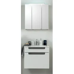 Badmöbel-Set WELLTIME "Siena", braun (eichefarben, dunkelsilberfarben, weiß), Kastenmöbel-Sets, Breite 80 cm, Waschtisch mit Mineralgussbecken
