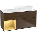 Villeroy & Boch Finion Waschtischunterschrank F681HFGN 120x60,3x50,1cm, Regal links Gold matt, Walnut veneer