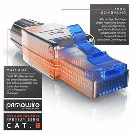 Primewire 8x Netzwerk-Adapter RJ-45 (Ethernet) zu Netzwerkkabel, Netzwerkstecker RJ45 CAT 8 - Gigabit Ethernet LAN Kabel - 40 Gbit/s, silber