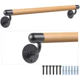 Dolibest Handlauf Holz, 100cm Handlauf Treppe Innen Holz Buche Runde Wandhandlaufe Geländer Treppengeländer 3.8cm Rutschfest Sicherheithaltegriff Barrierefreie für Jüngere/ältere