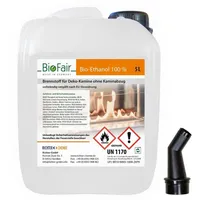 BioFair Bioethanol - 100% Reiner Brennstoff - Bioethanol für Bioethanolkamin, Ethanol Tischkamin, Wandkamin Indoor - 5 Liter