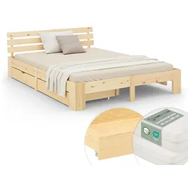 Homestyle4u Holzbett 180x200 mit Matratze & Schubladen – Doppelbett Jugendbett Homestyle4u