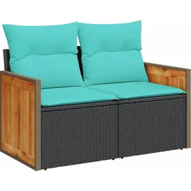 vidaXL Gartensofa-Set mit Kissen, schwarzes Polyrattan