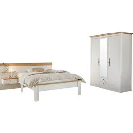 OTTO home Schlafzimmer-Set OTTO HOME "Westminster", weiß, B/H: 140cm x 200cm, Schlafzimmermöbel-Sets, beinhaltet 1 Bett, Kleiderschrank 3-türig und 1 Wandpaneel