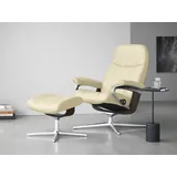Stressless Relaxsessel STRESSLESS "Consul", beige (vanilla paloma), B:91cm H:102cm T:79cm, Leder PALOMA: PALOMA ist ein durchgefärbtes Semianilin-Möbelleder mit natürlicher Narbung., Sessel, Relaxsessel, mit Hocker, mit Cross Base, Größe S, M & L, Holzakzent Wenge