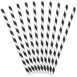 partydeco Trinkhalme, Papierstrohhalme diagonal gestreift 19cm schwarz weiß 10er Set schwarz