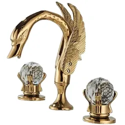 KLARWERK ADRIAN | 3-Loch Badarmatur  großer Schwan Gold | Hotel Gastronomie luxuriöser Design Wasserhahn Badewanne 2 Griff Mischbatterie Waschtischarmatur