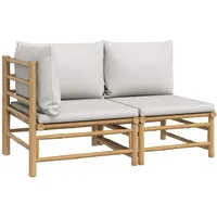 vidaXL Garten-Lounge-Set 2-tlg. hellgraue Kissen Bambus