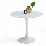 Stolkom Esstisch Weiß Metall, Keramik, rund Säule, 90x75x90 cm Esszimmer, Tische, Esstische, Esstische rund