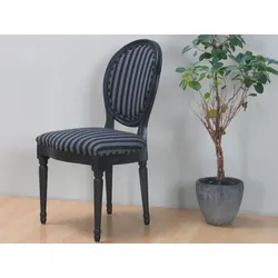 Rokoko/Amaretta Esszimmerstuhl antik schwarz, Stoff schwarz gestreift.