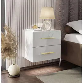 lookway Nachtschrank LINA LUX 45 x 41,8 x 38,5 cm Gold/Weiß