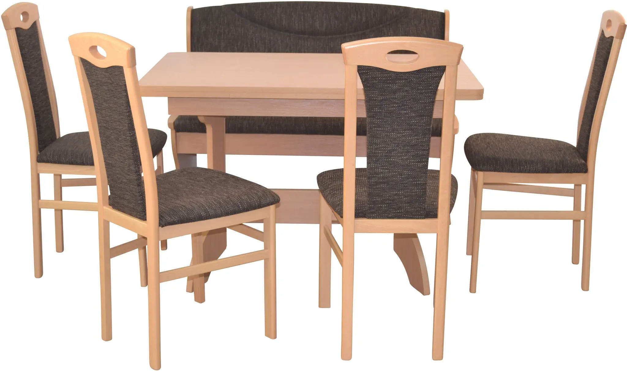 Essgruppe HOFMANN LIVING AND MORE "6tlg. Tischgruppe" Sitzmöbel-Sets Gr. B/H/T: 45 cm x 95 cm x 48 cm, Stoff, Ansteckplatten, braun (schoko, schoko, buche, nachbildung) Essgruppen Stühle montiert