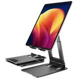 Stabiler Tablet Ständer,Klearlook Faltbarer Tablet Halter mit einstellbarer Höhe/Winkel, Aluminium Universal iPad Ständer für iPad Pro/Mini/Air/iPhone 13 Pro Max/Galaxy Tab/Switch, 4-13 "Gerät-Schwarz
