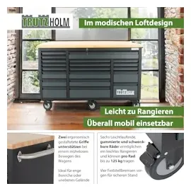 Baumarktplus Werkstattwagen Deluxe XXL Anthrazit unbestückt 160 x 91 cm 20 Schubladen Werkbank Sideboard