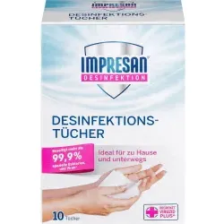 IMPRESAN Desinfektionstücher, Hand und Fläche 1016828 , 1 Packung = 10 Tücher, einzeln verpackt