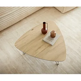 DeLife Couchtisch Ekrem 88x85 cm Keramik Laminam® Sabbia Eichefarbig Hairpin rund Edelstahl, Couchtische