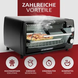 Steinborg Minibackofen 10L Pizzaofen 60 Minuten Timer 1000W schwarz