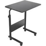 soges Laptoptisch Beistelltisch mit Rollen,höhenverstellbarer PC Tisch Notebook Sofatisch Laptopständer Notebookständer Pflegetisch für Bett und Sofa,60x40CM Schwarz 05#1-60BK